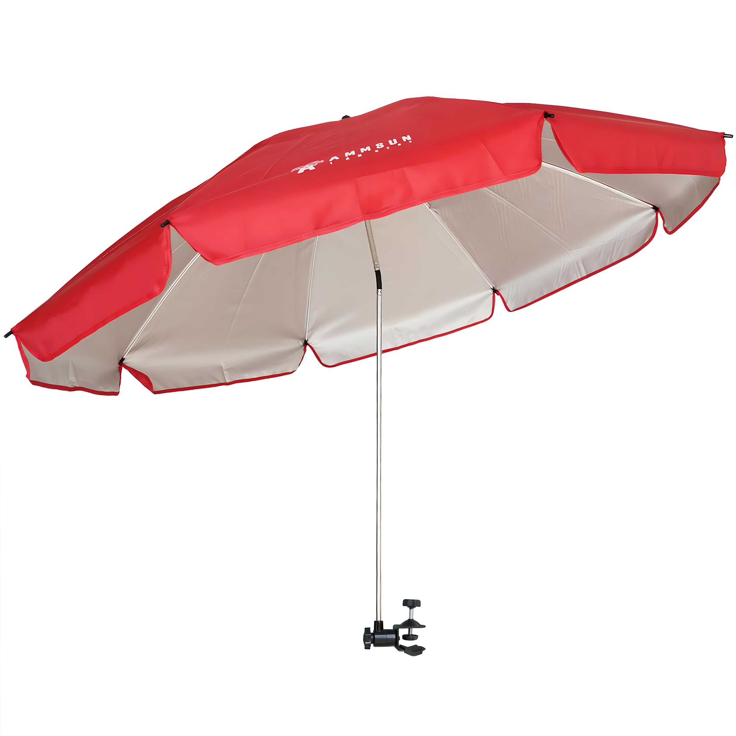 AMMSUN XL Chair Umbrella with Universal Clamp Adjustable 52 inches and 360-degree Swivel UPF 50+, Portable Clamp on Camping or B