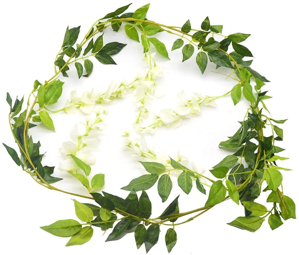 Onetoy Wisteria Garland Flower Vines Wisteria Vines Artificial Wisteria Hanging Flowers Garland - 5Pcs Total 33Ft (White)