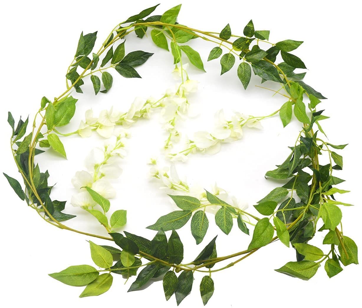 Onetoy Wisteria Garland Flower Vines Wisteria Vines Artificial Wisteria Hanging Flowers Garland - 5Pcs Total 33Ft (White)