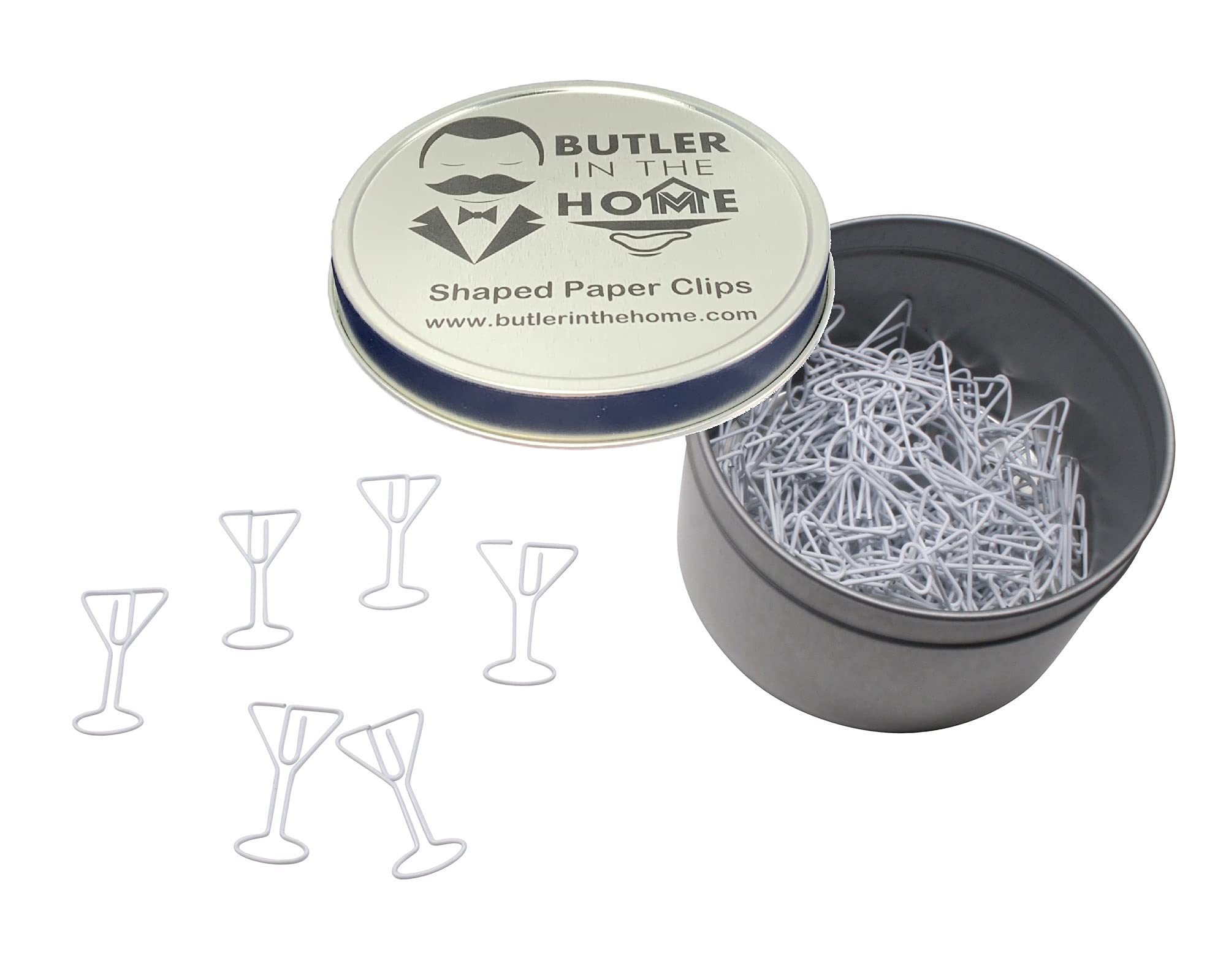 Butler In The Home 100 Count Martini Shaped Paper Clips Great For Paper Clip Collectors Or Office Gift - Comes In Round Tin With