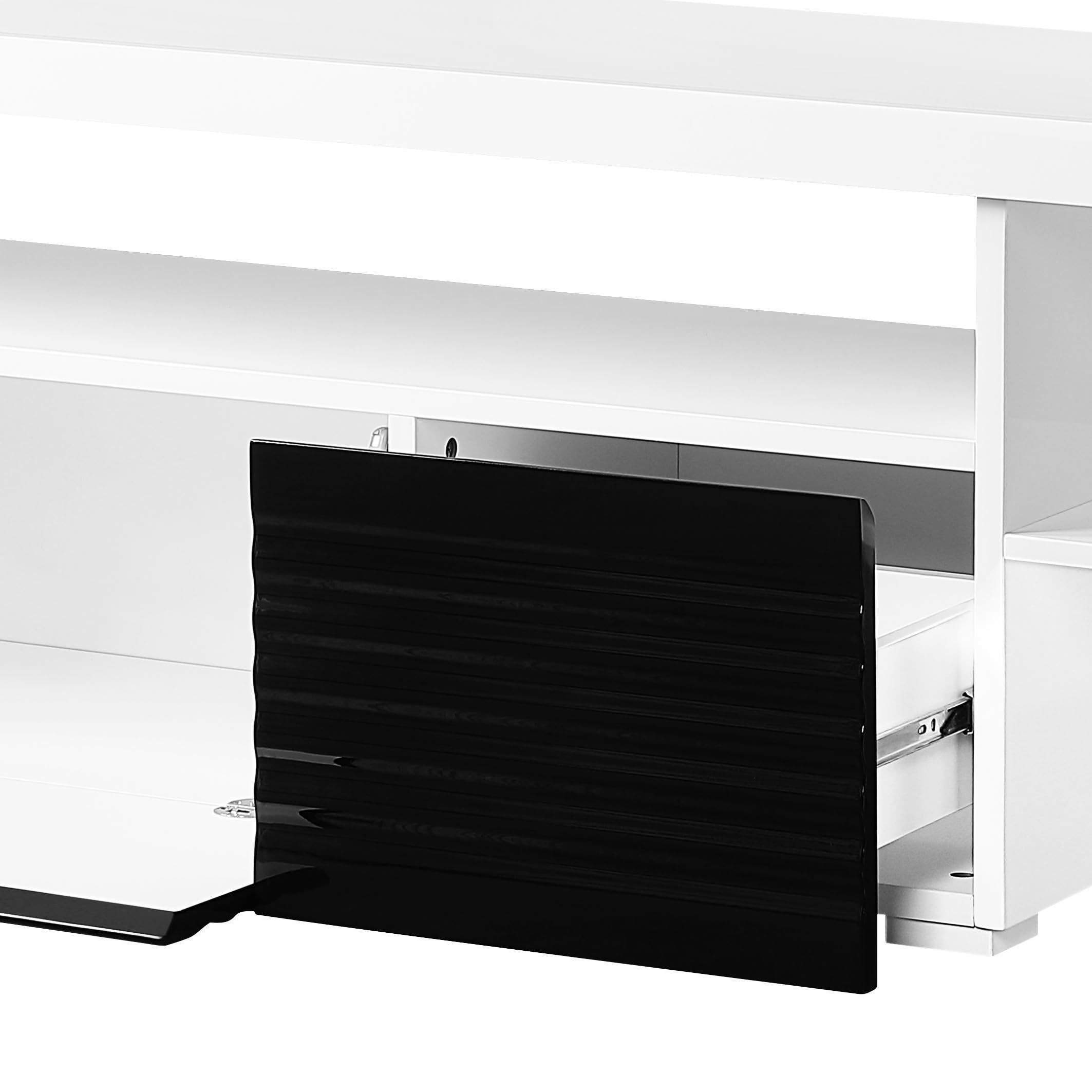 Acme Buck II Wooden TV Stand in White and Black High Gloss Finish