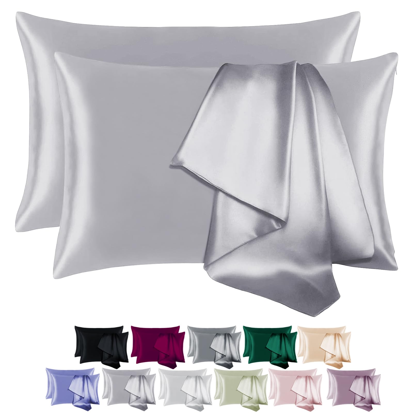 EIJOEY 100% Mulberry Silk Pillowcase for Hair and Skin,with Hidden Zipper,Both Sides 19 Momme 600 Thread Count Natural Silk Pill