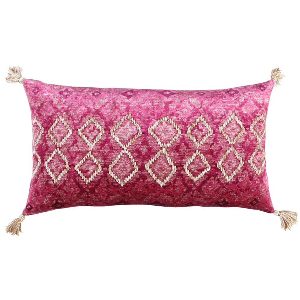 Rizzy Home Diamond 14&quot; x 26&quot; Poly Pillow with Cotton Viscose Velvet Cover-Pink