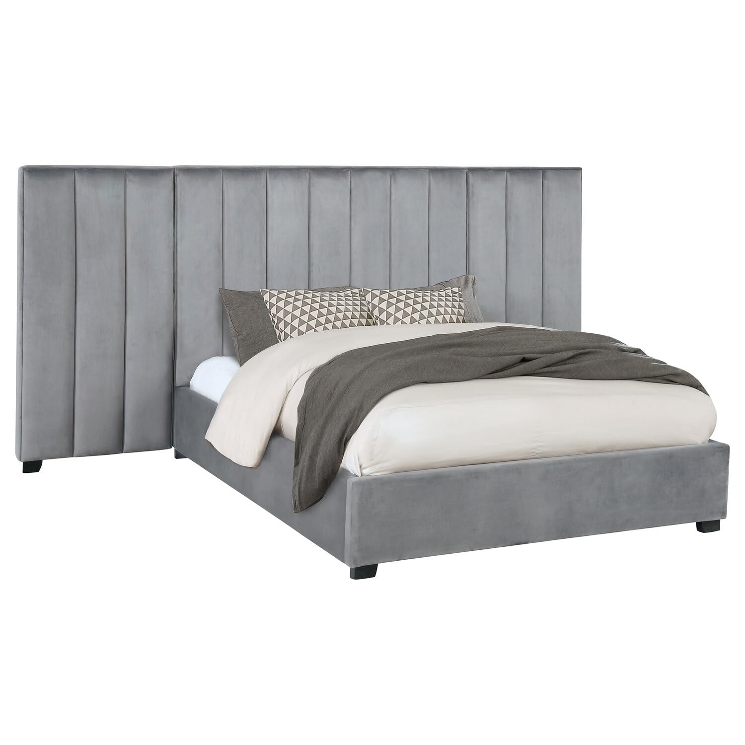 Coaster Home Furnishings Arles Modern Classic Velvet Upholstered Eastern King Size Wall Panel Bed Frame 56-inch Headboard Grey 306070KE-SP