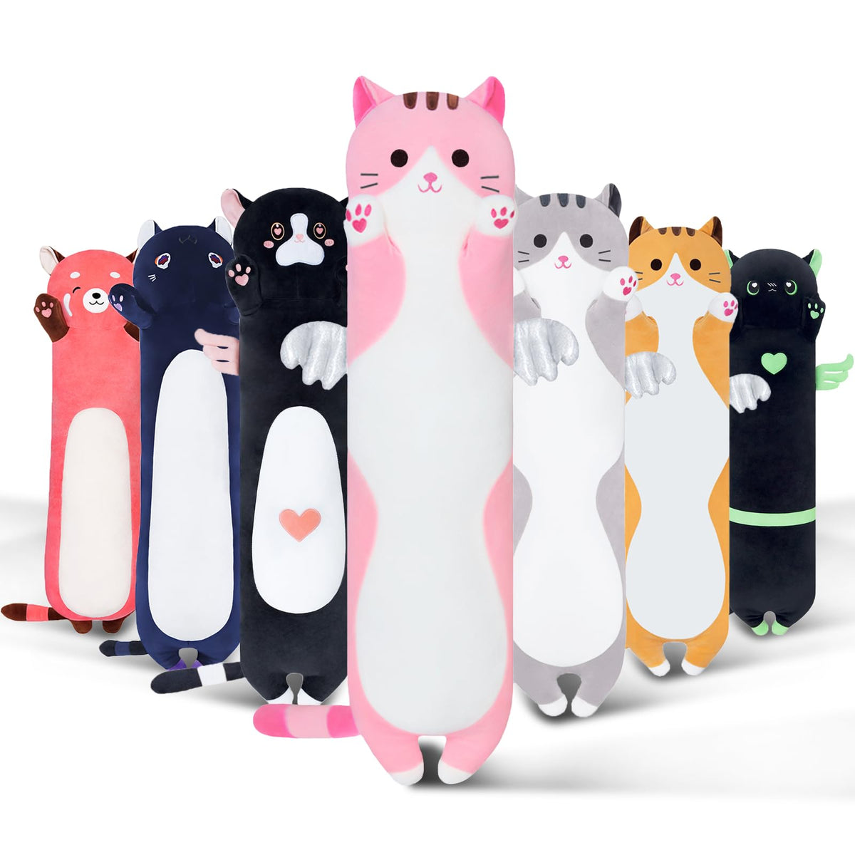 Snowolf Cute Long Cat Plush Body Pillow, Kawaii Cat Plushie Toys Cuddle Cartoon Stuffed Animals Soft Kitten Throw Pillow Doll Gi