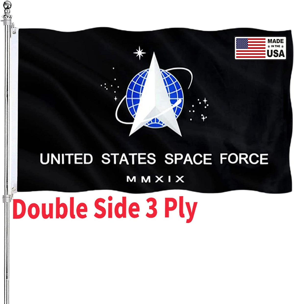 Arsof Us Space Force Flag 4X6 Double Sided - United States Spaceforce Flag Heavy Duty 3 Ply 200D Polyester And Durable Canvas He