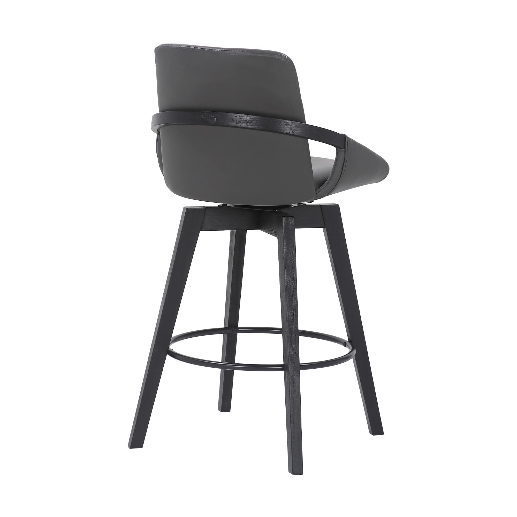 HomeRoots Gray Metal, Wood, Faux Leather 26' Luxurious Grey Faux Leather and Black Wood Swivel Bar Stool