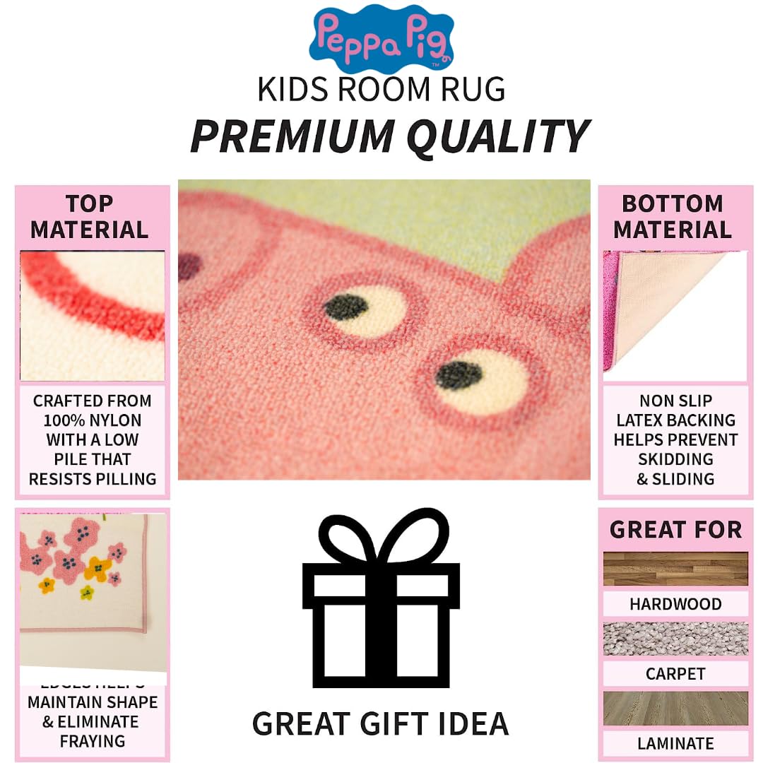 Franco Peppa Pig & Suzie Kids Room Non Slip Area Rug, 69 In X 52 In, (Official Licensed Official Product)