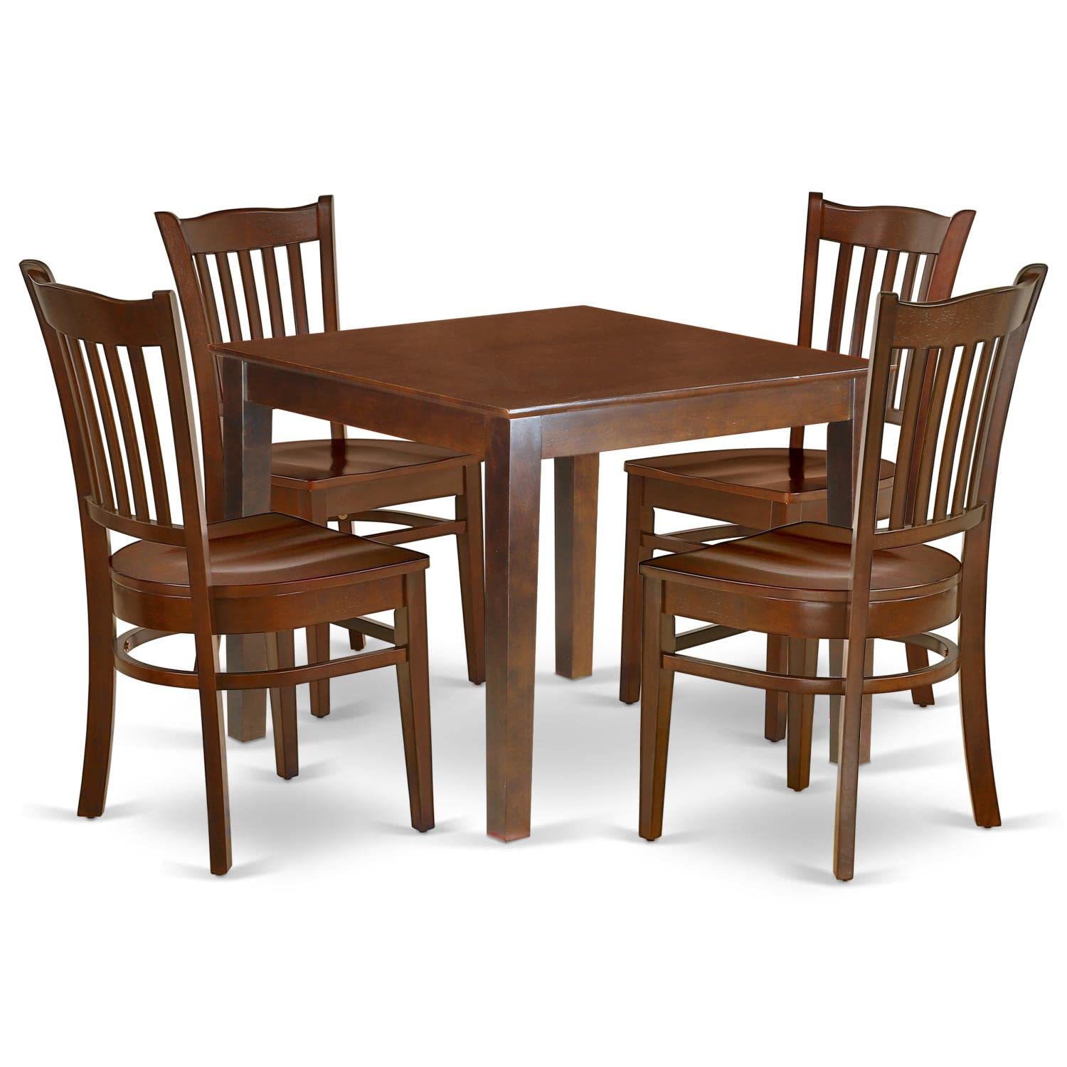 East West Furniture Oxgr5-Mah-W Oxford 5 Piece Kitchen Set For 4 Includes A Square Dining Room Table And 4 Solid Wood Seat Chairs, 36X36 Inch