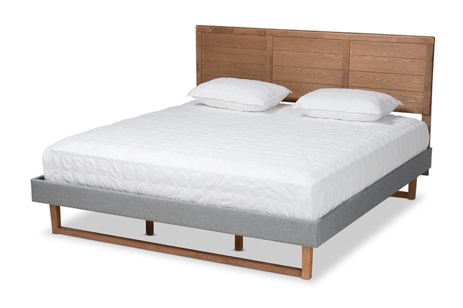 Baxton Studio Gabriela Rustic Modern Dark Grey Fabric Upholstered And Ash Walnut Brown Finished Wood King Size Platform Bed