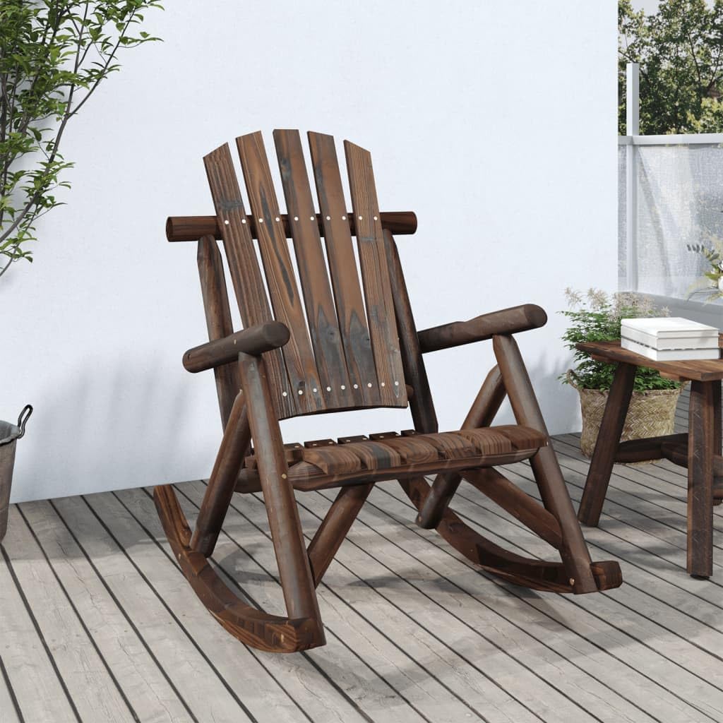 vidaXL Outdoor Patio Rocking Chair, Rustic Solid Wood Spruce, 27.2"x37.8"x39.8", Garden Seating with Comfortable Design, Durable & Stable, Brown Dark Finish, Assembly Required