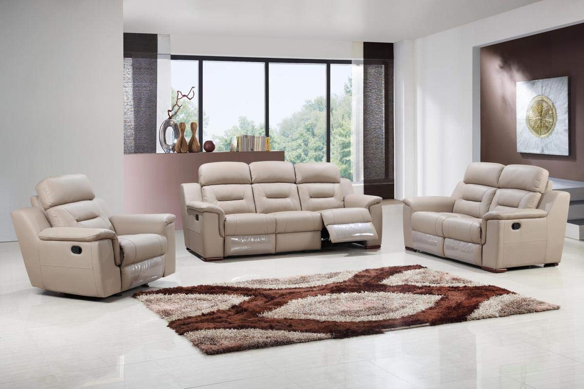 HomeRoots Three Piece Beige Leather Match Six Person Seating Set