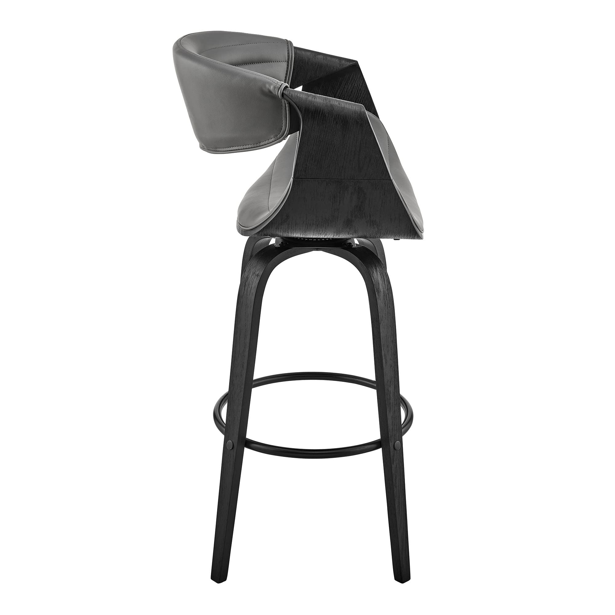 HomeRoots Gray 26' Grey Faux Leather and Black Wood Retro Chic Counter Stool