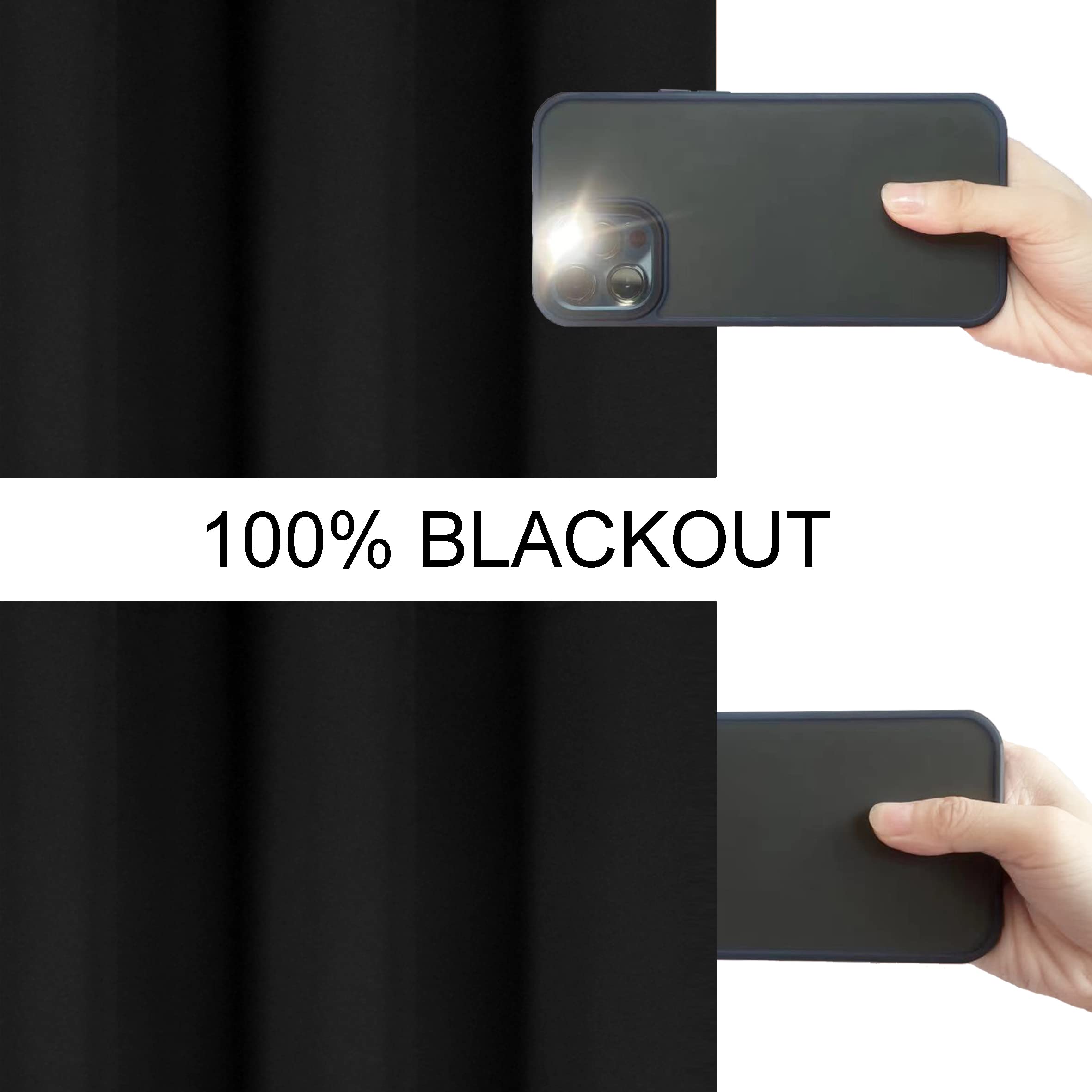 Lemomo 100% Blackout Curtains 52 X 72 Inch/Black Curtains 2 Panels With Black Lining Room Darkening Thermal Insulated Bedroom Cu