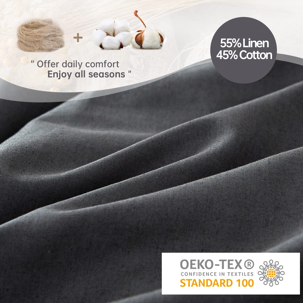 Simple&Opulence French Linen Duvet Cover Set 104''X 92''- 3 Pieces (1 Comforter Cover,2 Pillowcases)-Natural Flax Cotton Blend-S