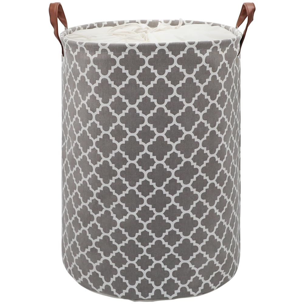 Maxsilan 60L Large Laundry Basket with Drawstring, Collapsible Laundry Hamper with Handle, Round Folding Washing Storage for Bed