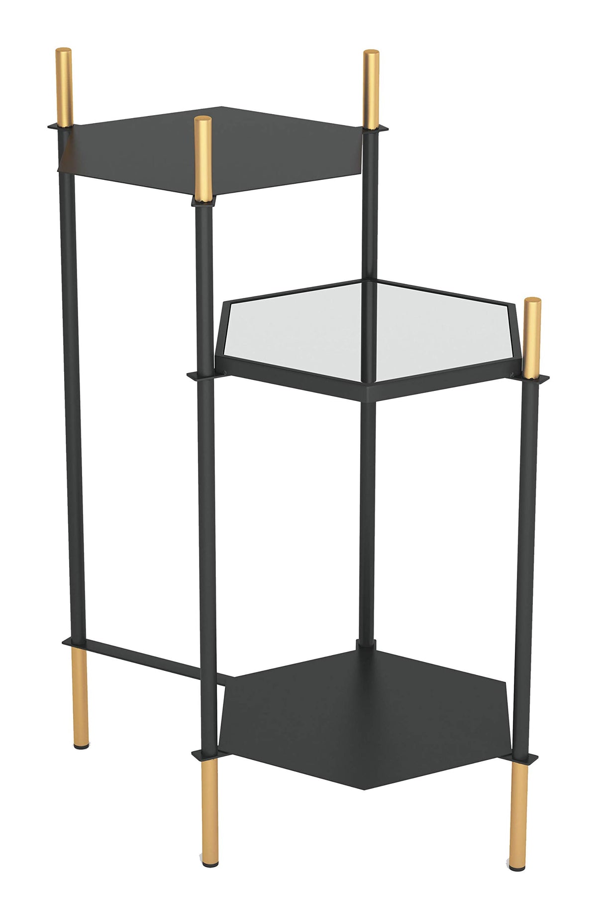 HomeRoots Decor 19.9-inch x 12-inch x 27.4-inch Gold & Black, Steel & Mirror, Side Table