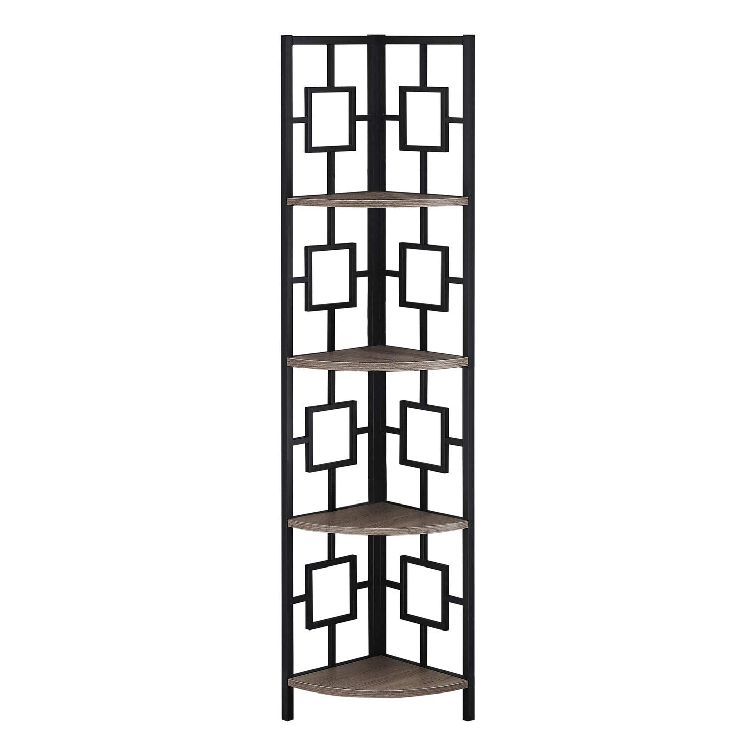 Monarch Specialties I 3611 Bookshelf, Bookcase, Etagere, Corner, 4 Tier, 62' H, Office, Bedroom, Metal, Laminate, Brown, Black, Contemporary, Modern