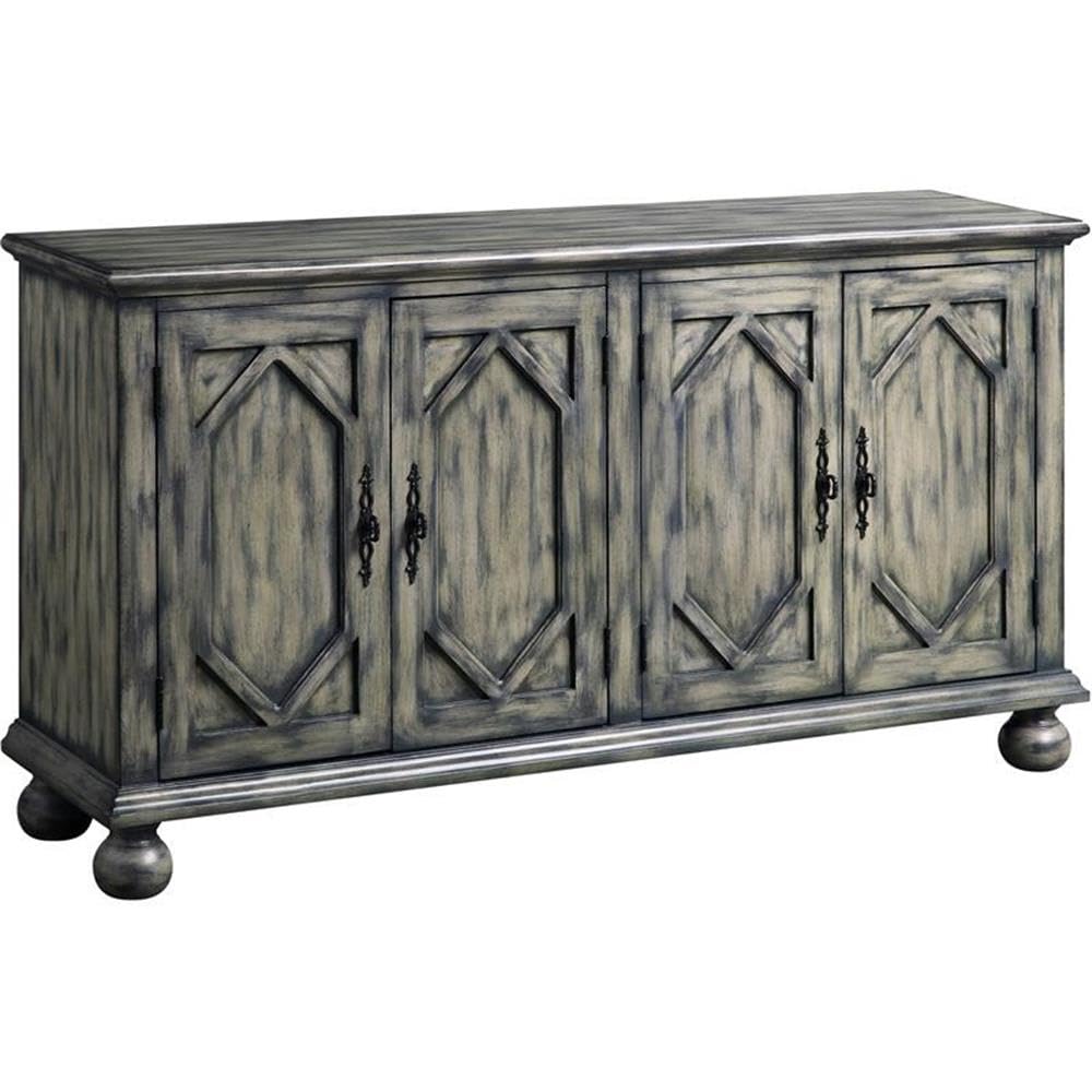 Acme Pavan 4 Doors Wooden Console Table with 2 Shelves Inside in Rustic Gray