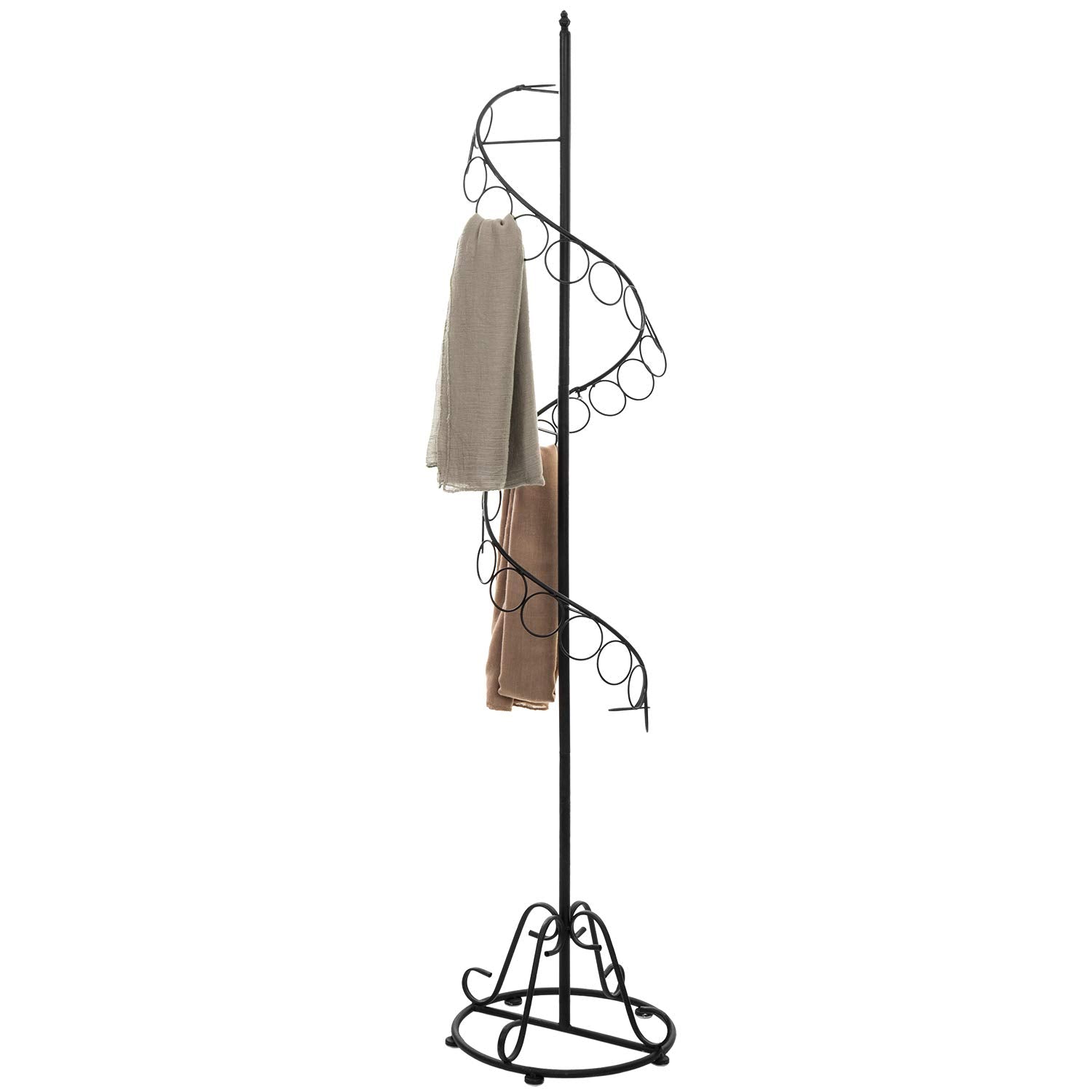 MyGift Black Metal Freestanding Scarf Holder Stand and Belt Display Organizer with 25 Rings and Spiral Design, Decorative Shawl 