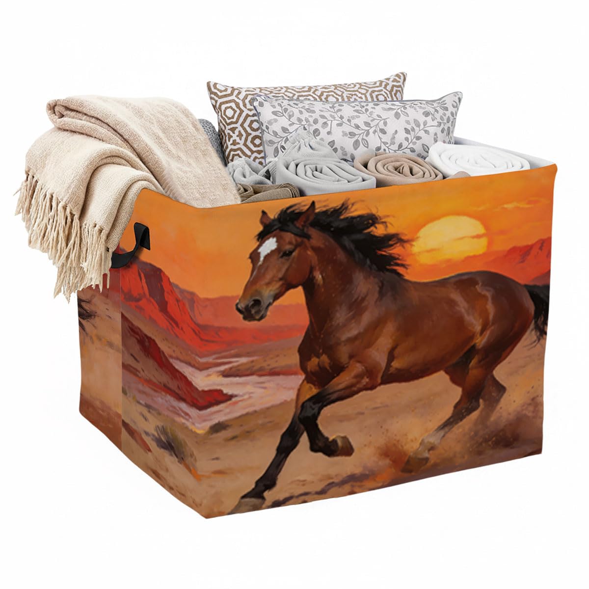 Running Horse Foldable Laundry Basket Hamper with Handles, 56L Large Capacity Toy Storage Organizer, Collapsible Clothes Hamper 