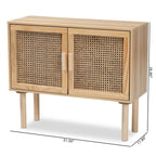 Baxton Studio Maclean Mid-Century Modern Rattan and Natural Brown Finished Wood 2-Door Sideboard Buffet