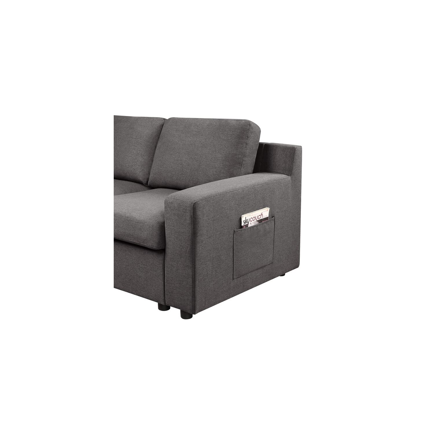 Lilola Home Waylon Gray Linen 7-Seater L-Shape Sectional Sofa with Storage Ottoman and Pockets