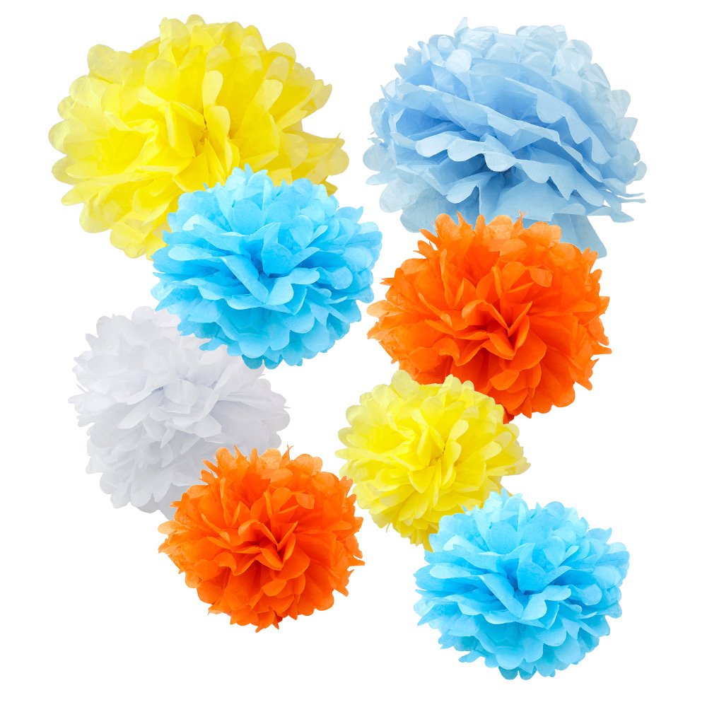WYZworks Set of 8 (Assorted Spring Bloom Colorful Color Pack) 8 12 14 DIY Tissue Pom Poms Flower Party Decorations for Weddings,