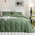 Jellymoni Green Duvet Cover Twin Size - 100% Washed Cotton Linen Feel Textured Comforter Cover, 2 Pieces Breathable Soft Bedding