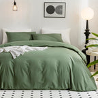 Jellymoni Green Duvet Cover Twin Size - 100% Washed Cotton Linen Feel Textured Comforter Cover, 2 Pieces Breathable Soft Bedding