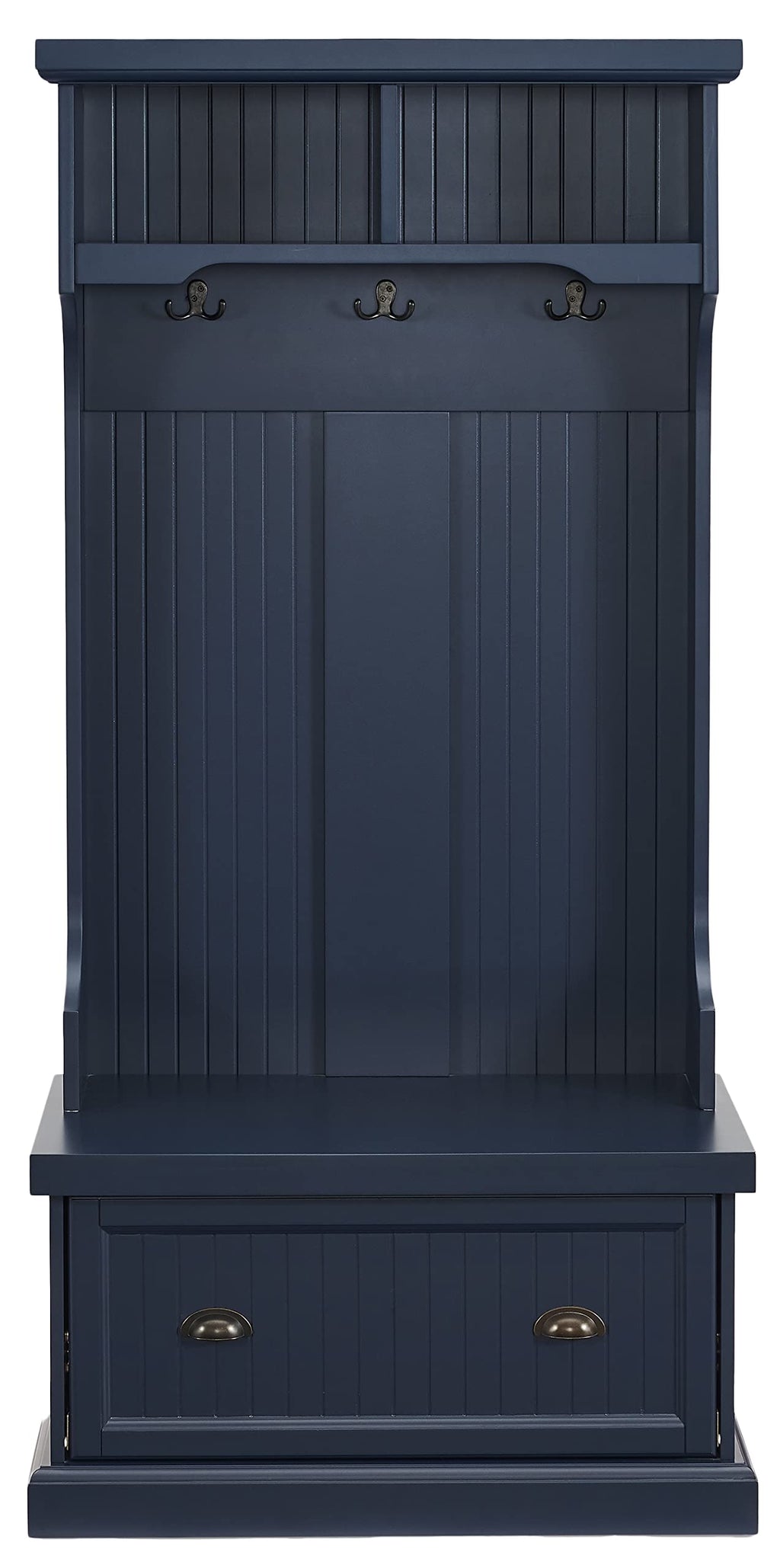 Crosley Furniture Shoreline Hall Tree with Storage Cabinets and Coat Rack Hooks for Hanging, Navy