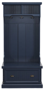 Crosley Furniture Shoreline Hall Tree with Storage Cabinets and Coat Rack Hooks for Hanging, Navy