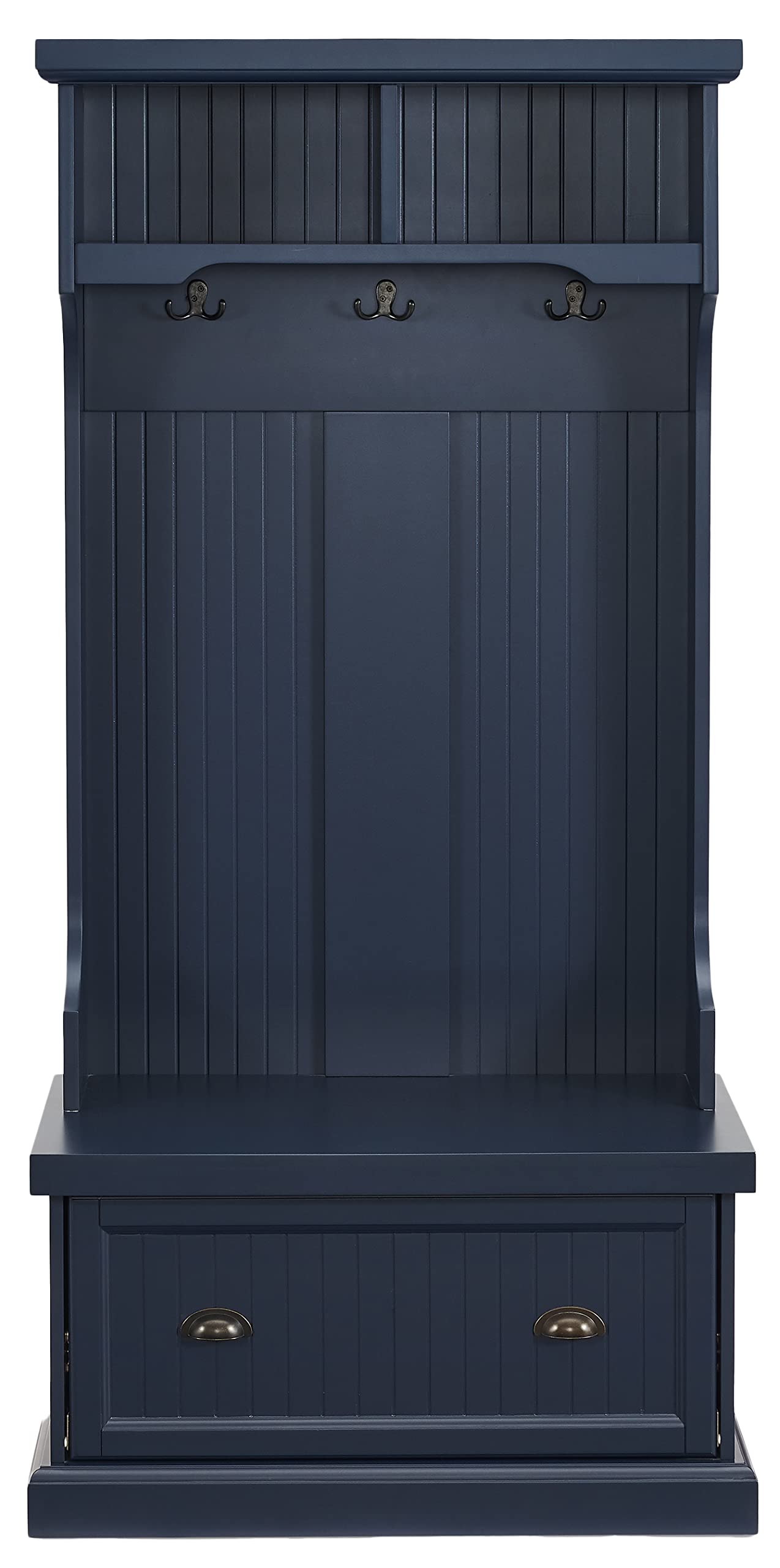 Crosley Furniture Shoreline Hall Tree with Storage Cabinets and Coat Rack Hooks for Hanging, Navy
