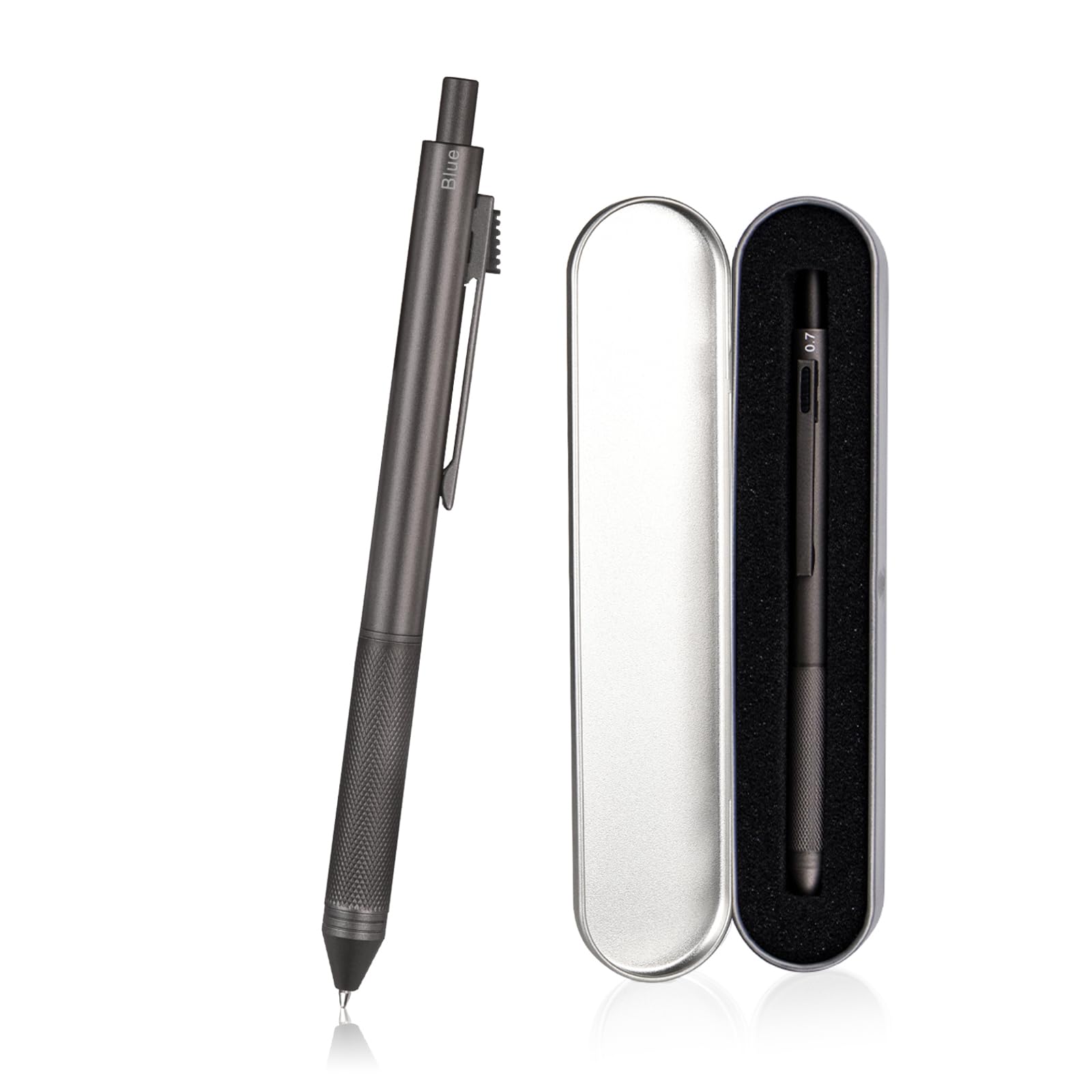 Smttw 4 In1 Multi-Function Refillable & Retractable Ballpoint Pen + 0.7Mm Mechanical Pencil, Fine Point, Grey Metal Barrel, With