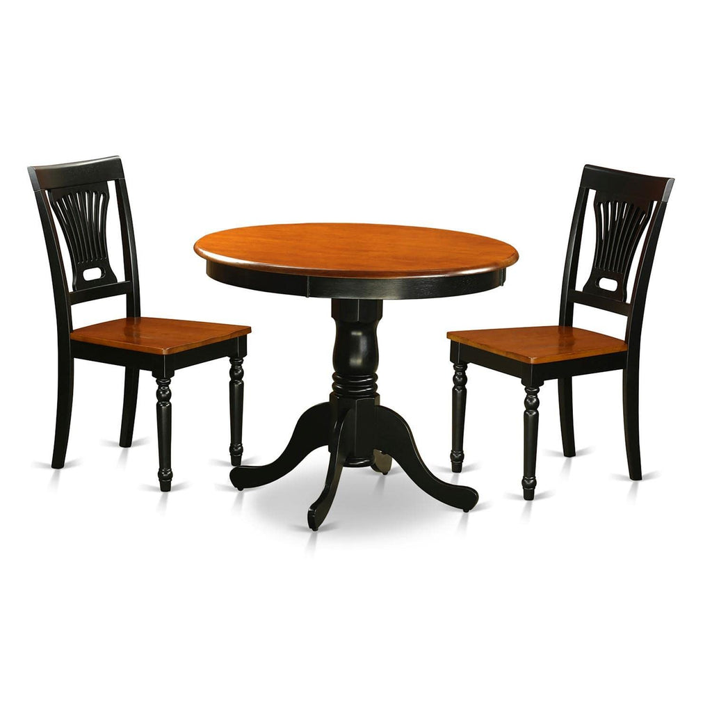 East West Furniture ANPL3-BLK-W 3 Piece Dining Room Furniture Set Contains a Round Kitchen Table with Pedestal and 2 Dining Chairs, 36x36 Inch, Black & Cherry