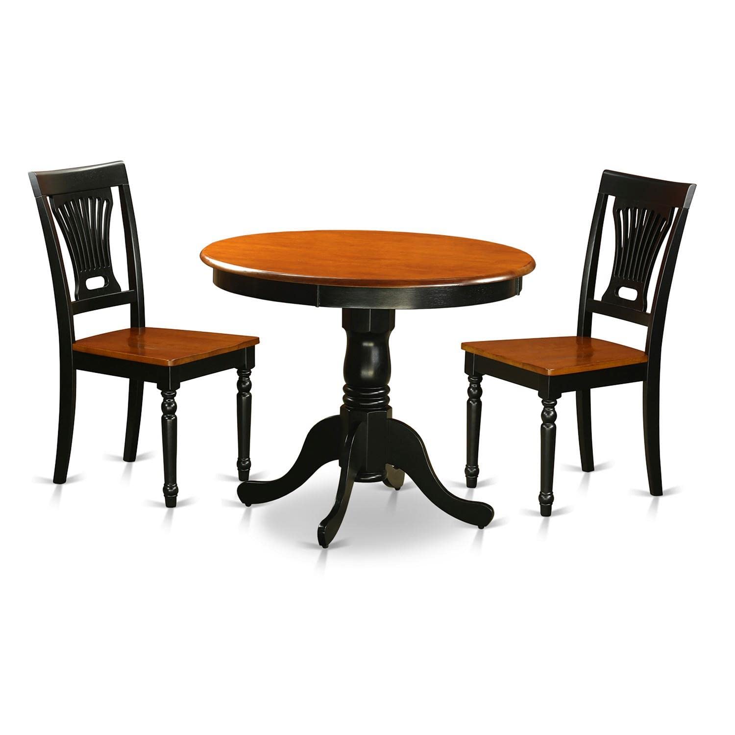 East West Furniture ANPL3-BLK-W 3 Piece Dining Room Furniture Set Contains a Round Kitchen Table with Pedestal and 2 Dining Chairs, 36x36 Inch, Black & Cherry