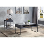 Acme Furniture Rectangular Coffee Table with Open Shelf, Concrete Gray and Black