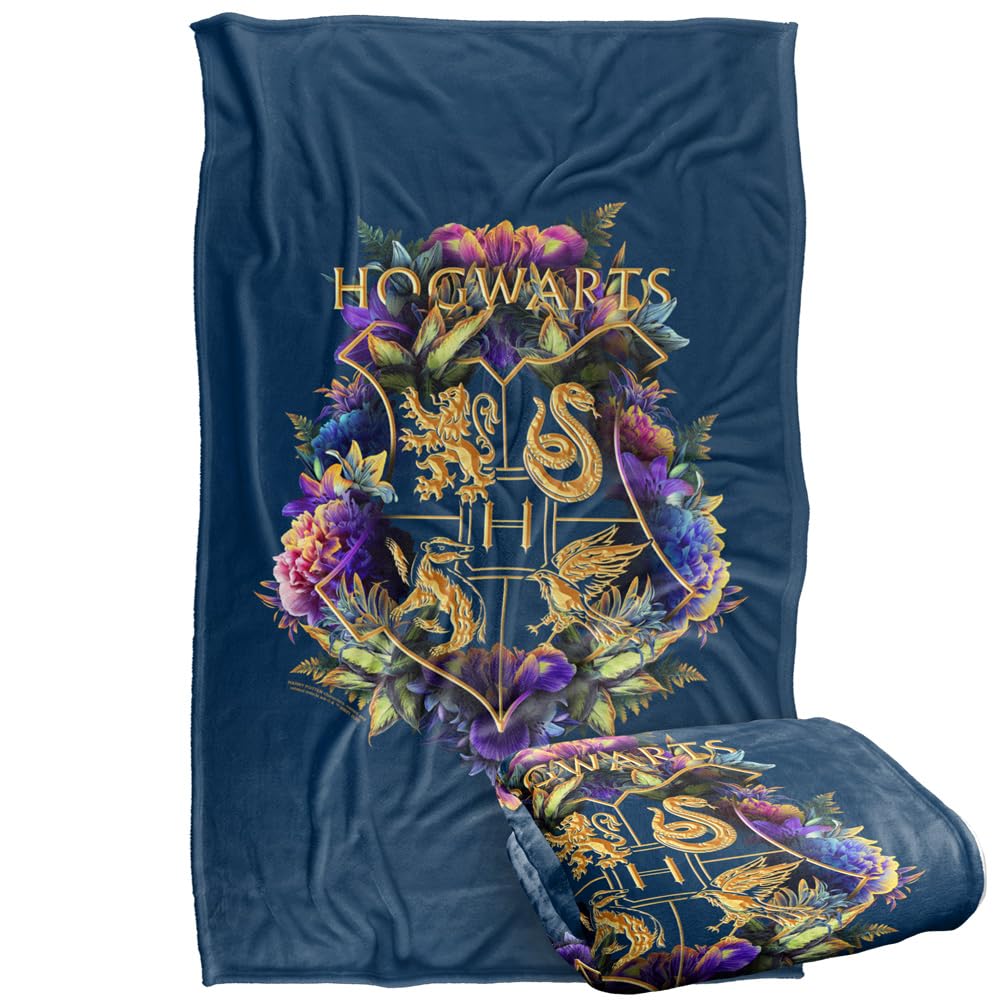 Harry Potter Blanket, 36 'X58 ', Hogwarts Multi-Colored Floral Crest, Silky Touch Super Soft Throw Blanket