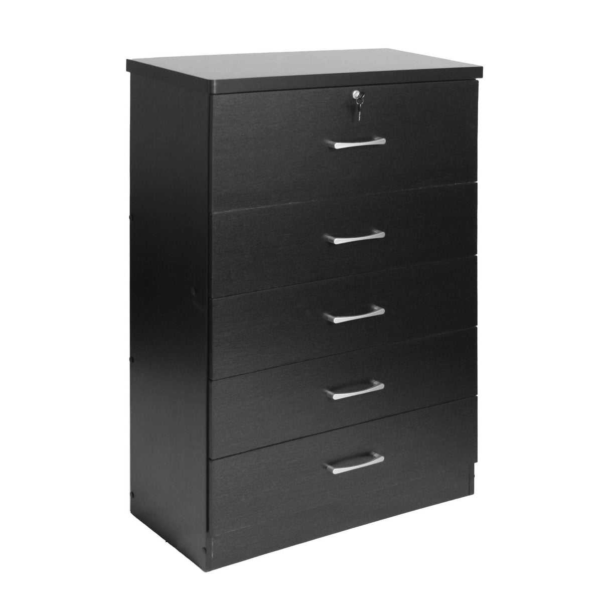 Better Home Products Chest 5 Drawers Storage Dresser With Lock - Requires Assembly. (5927 Black)