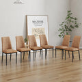Rdueei Brown Dining Chairs Set Of 6, Comfortable Dining Room Chair, Metal Kitchen Chairs With Leathaire Fabric And High Back, Si
