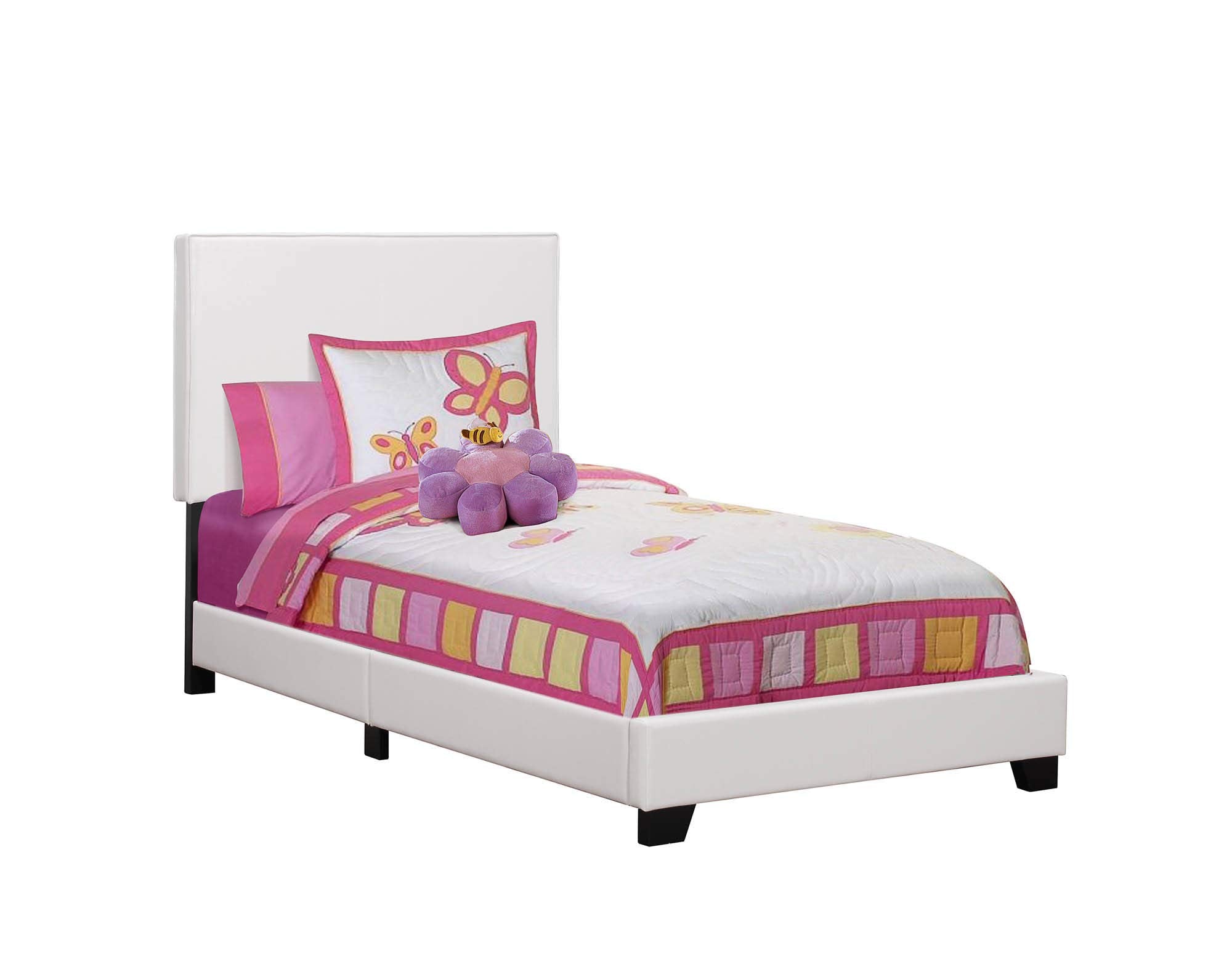 Monarch specialties , Bed, Leather-Look, White, Twin