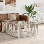 vidaXL Stainless Steel & Tempered Glass Coffee Table - Modern Silver Square Side Table for Living Room, Easy Clean 39.4"x39.4"x19.7"