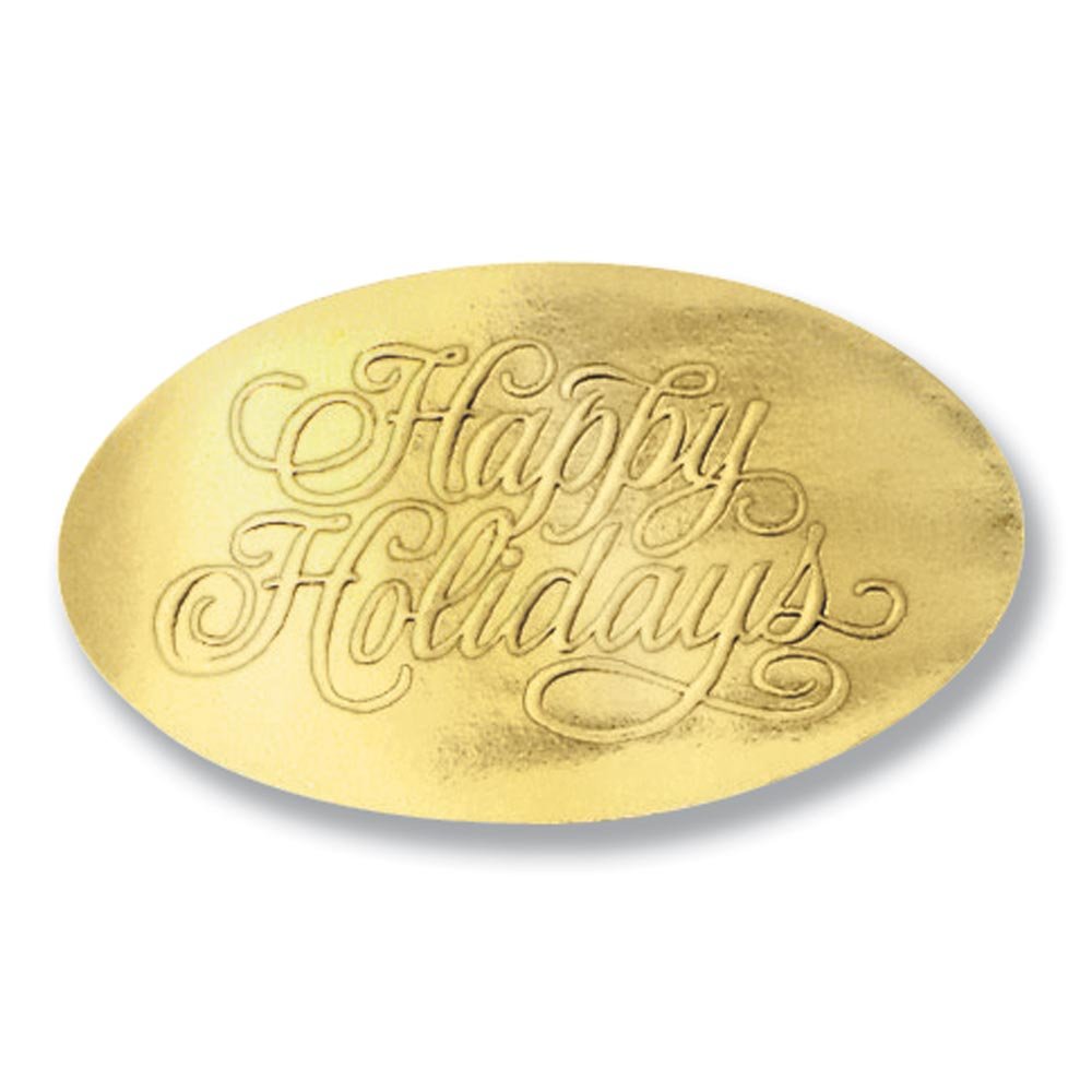 Paperdirect Happy Holidays Embossed Oval Gold Foil Seals, 30 Count