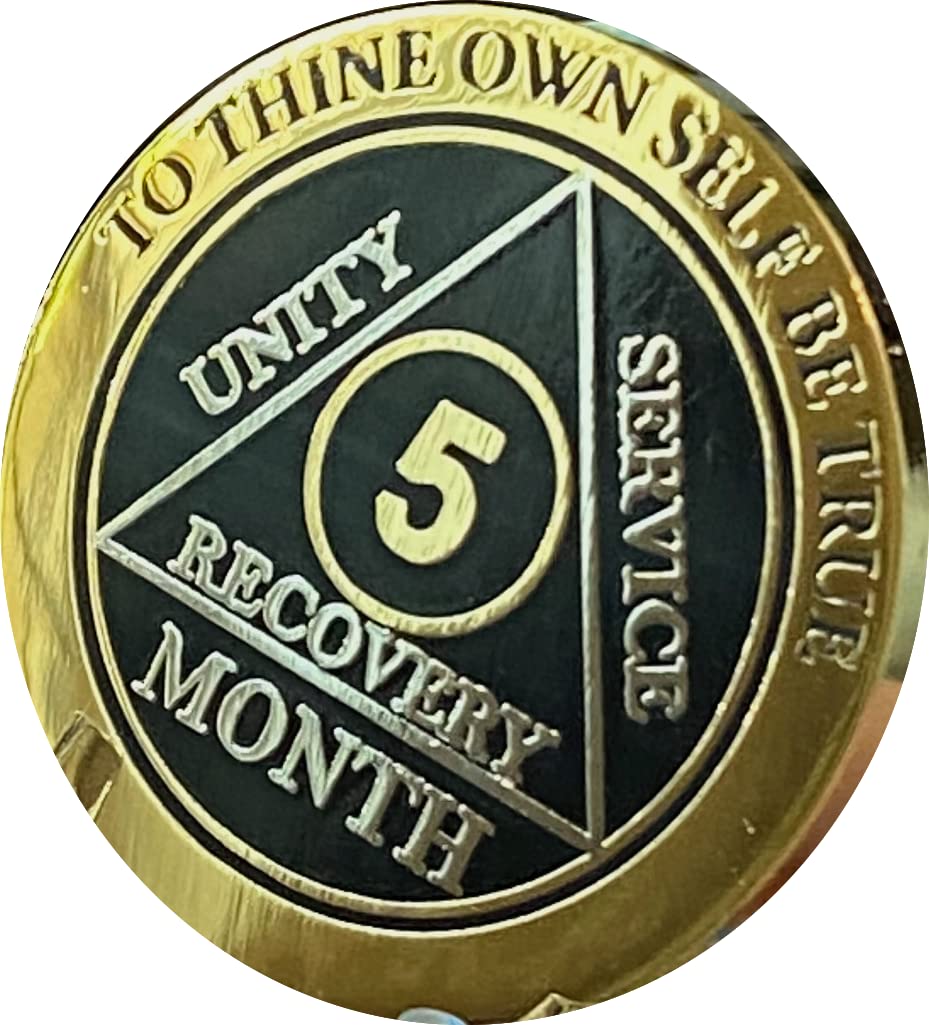 5 Month Aa Medallion Elegant Black Gold And Silver Plated Chip