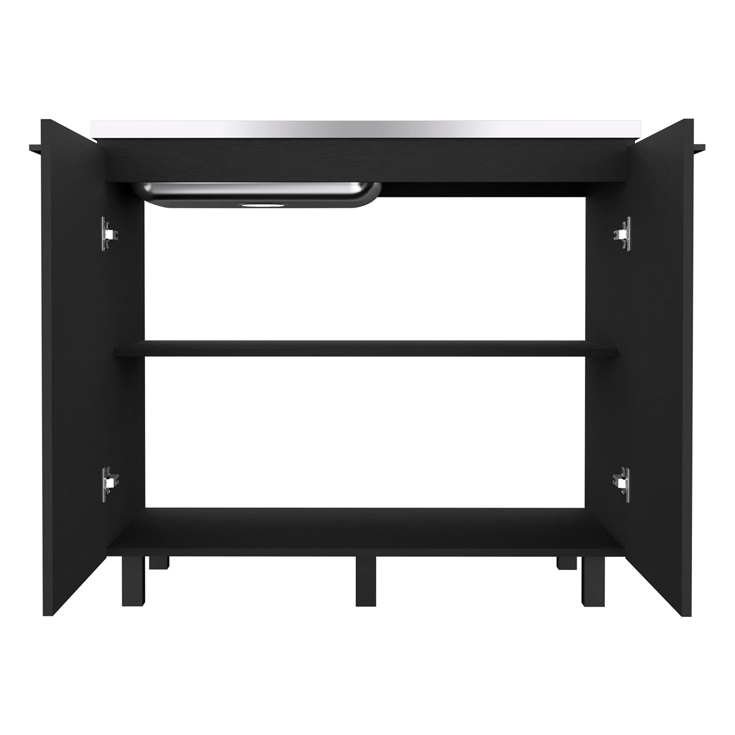 Salento 2 Freestanding Utility Base Cabinet With Stainless Steel Countertop And 2-Door, Black