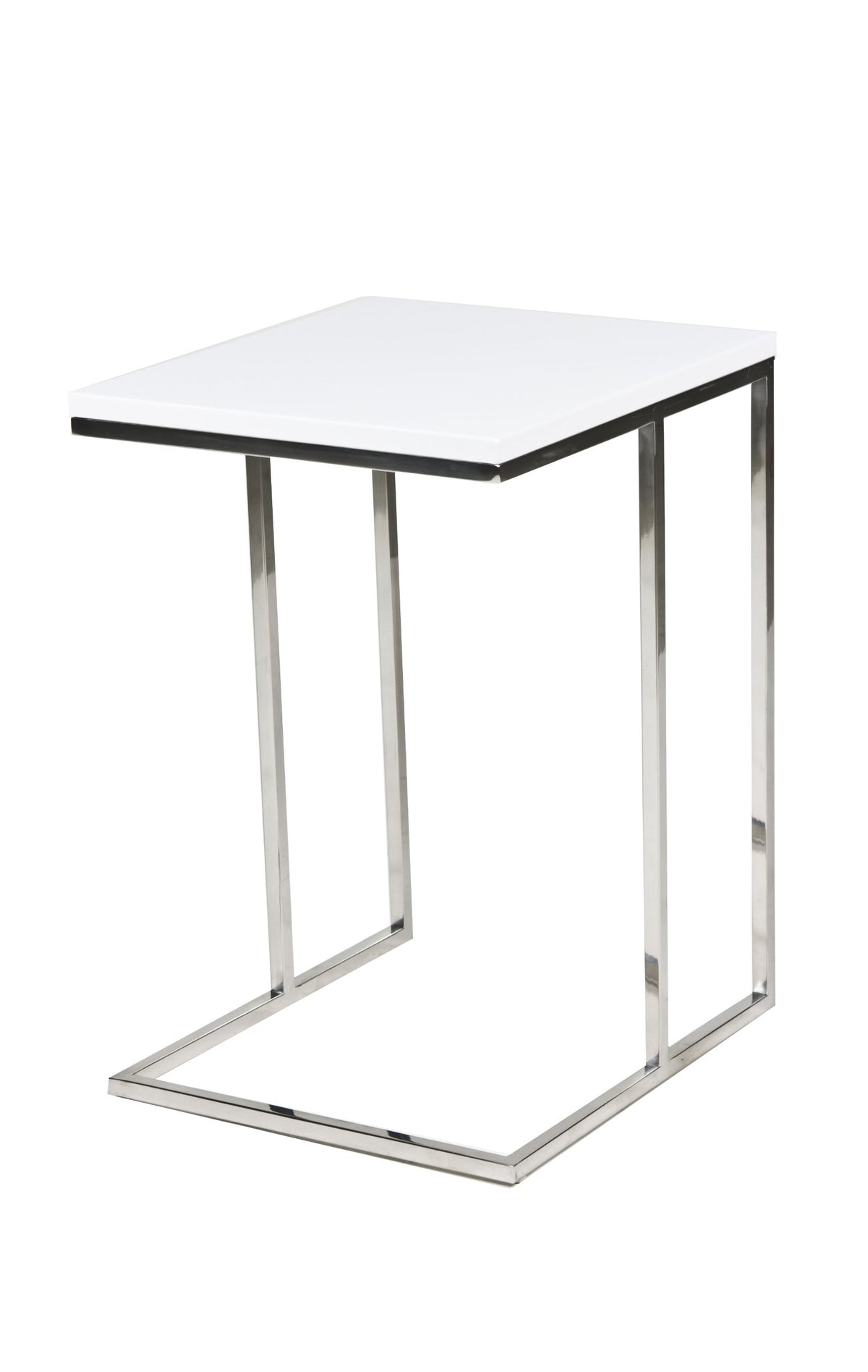 Pangea Home Fred Modern Gloss Lacquer & Polished Steel Metal Tray Table In White