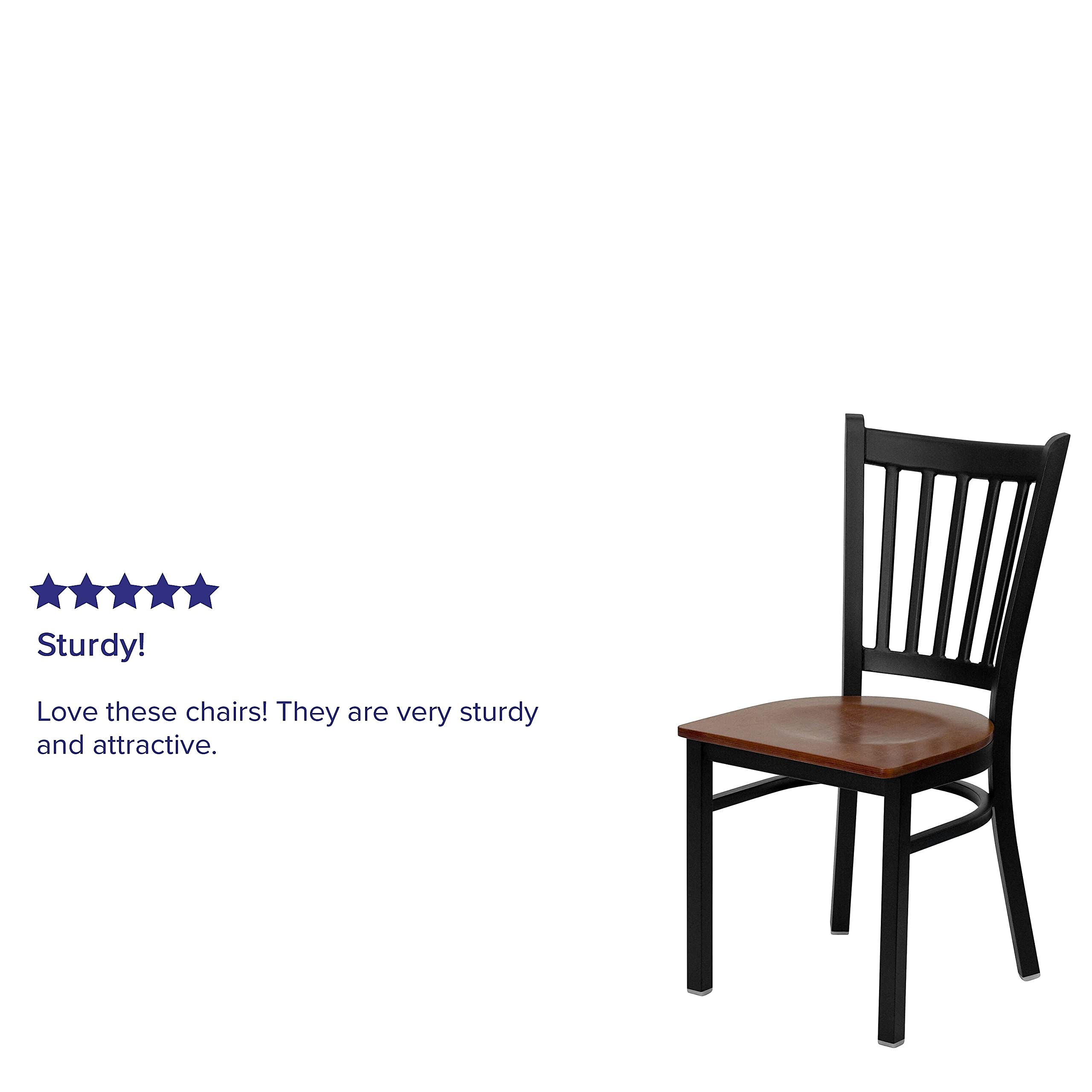 Flash Furniture HERCULES Series Black Vertical Back Metal Restaurant Chair - Cherry Wood Seat