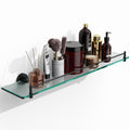 KOCOK Glass Bathroom Shelf for Wall,24-Inch Black Floating Glass Shelves for Bathroom Modern Stainless Steel Tempered Glass Shel