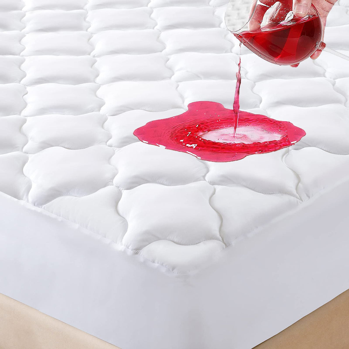 Waterproof Mattress Protector Cal King Size, Deep Pocket Fitted Quilted Mattress Pad Cover, Breathable, Hollow Cotton Alternativ