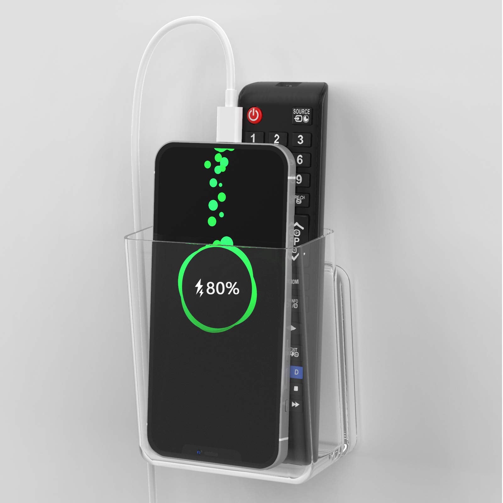 Yocice Wall Mount Remote Control Holder Smart Phone Station Storage Organizer Box- Clear,Rch1